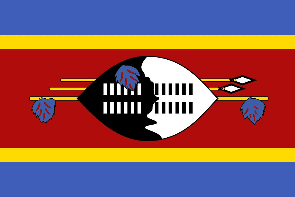 Flag of Eswatini with traditional shield.