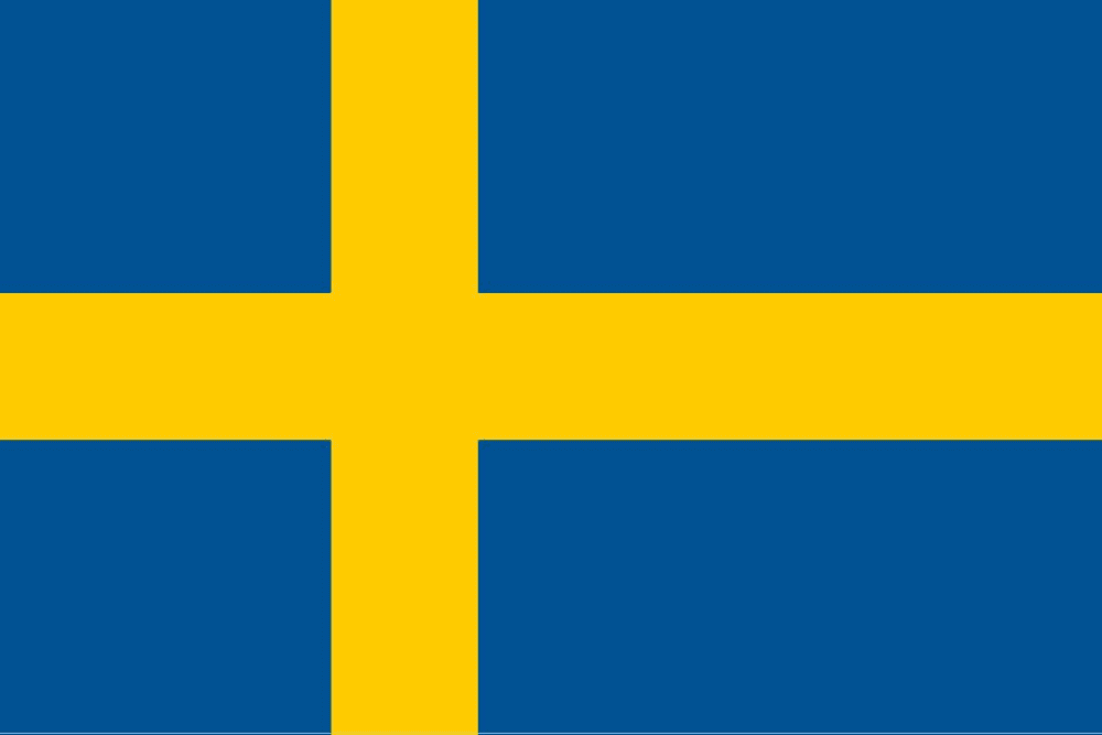Flag of Sweden with yellow cross.