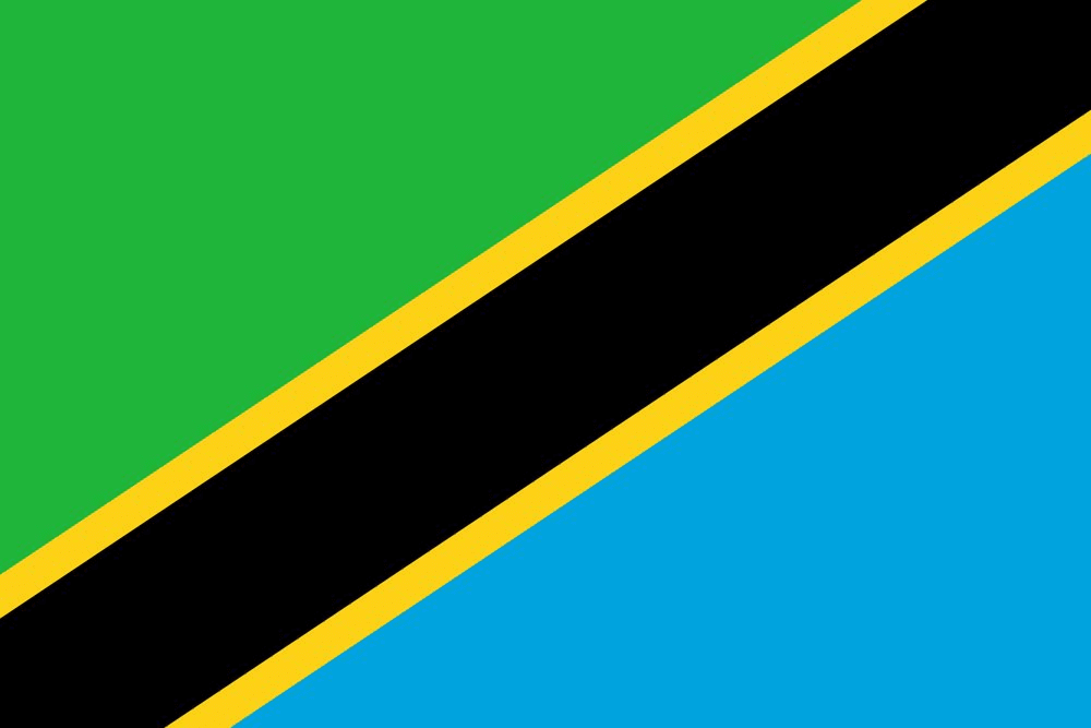 Flag of Tanzania with diagonal stripes.