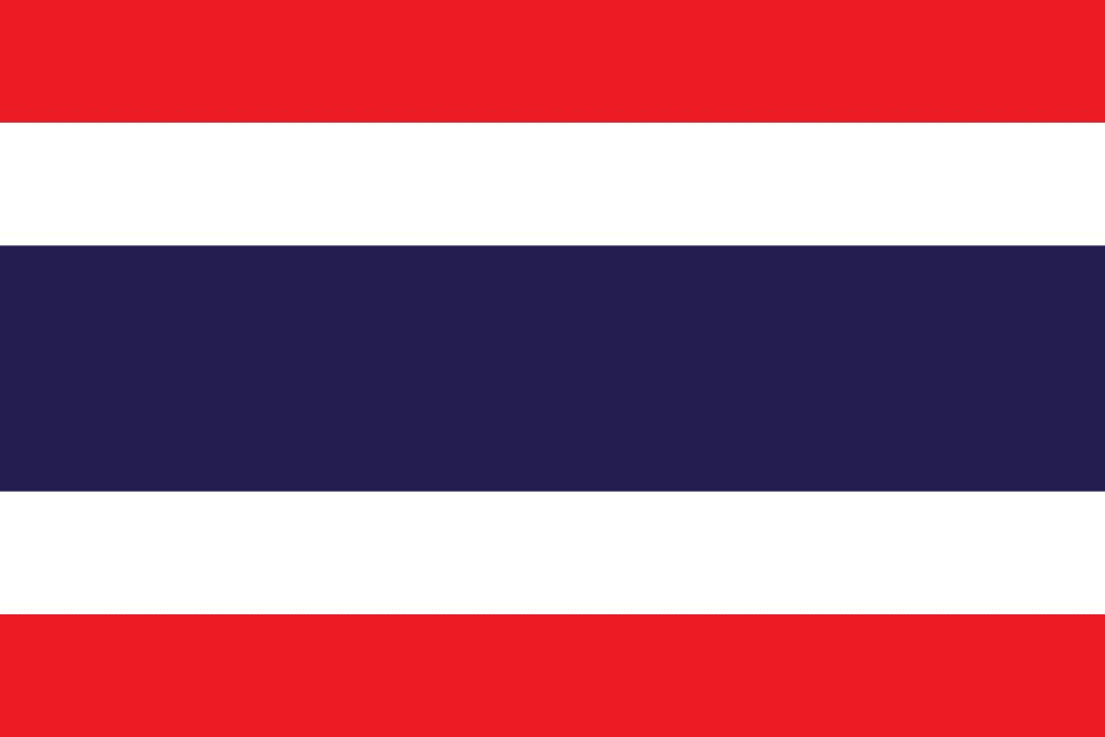 Flag of Thailand with red, white, blue stripes.