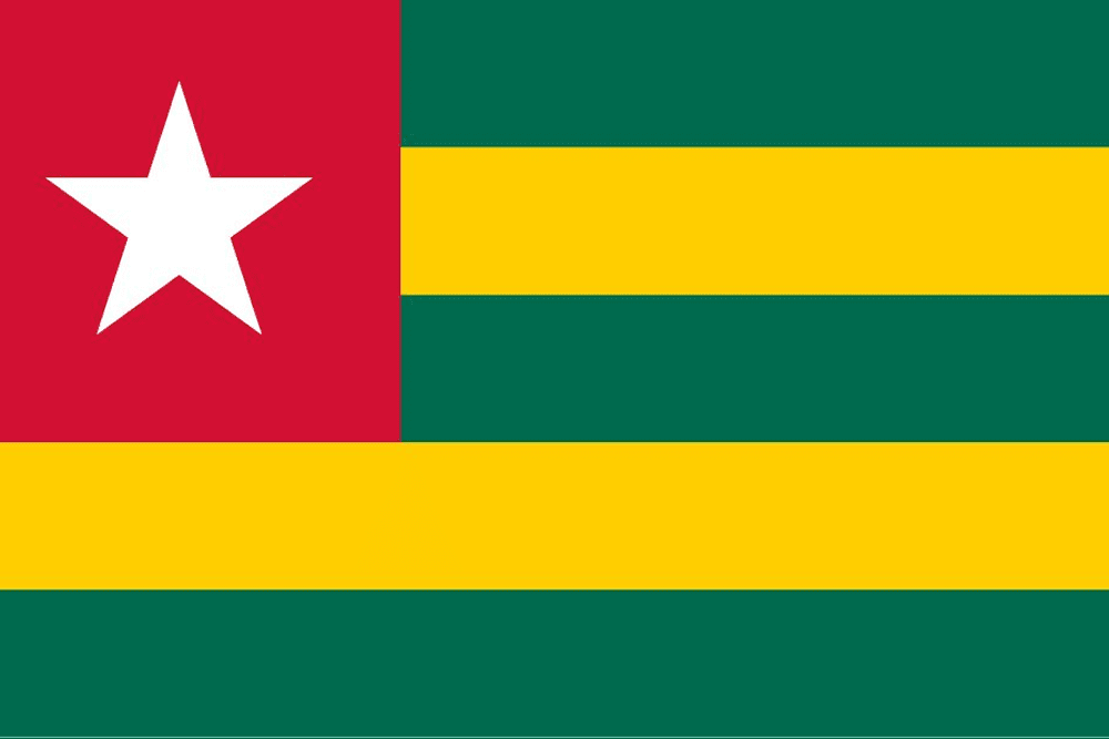 Flag of Togo with stripes and star.