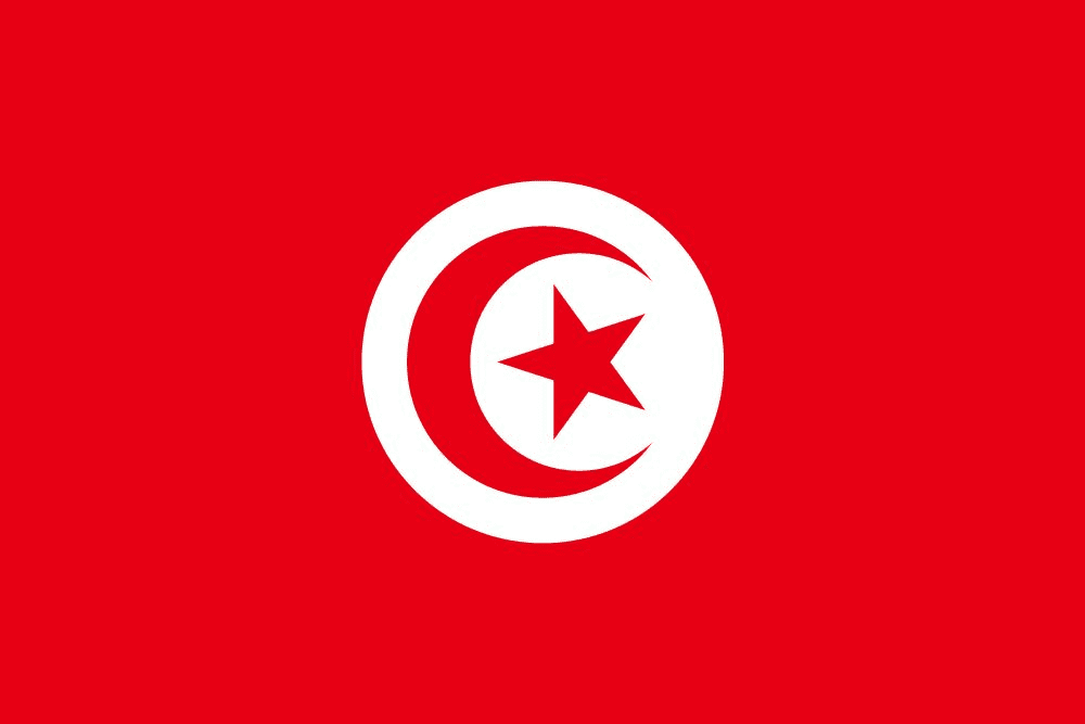 Red flag with white crescent and star.