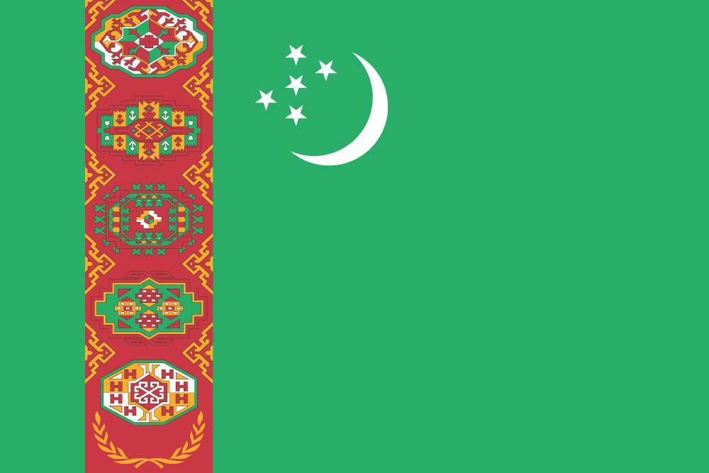 Flag of Turkmenistan with crescent and stars.