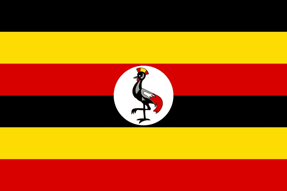 Flag of Uganda with crested crane emblem.