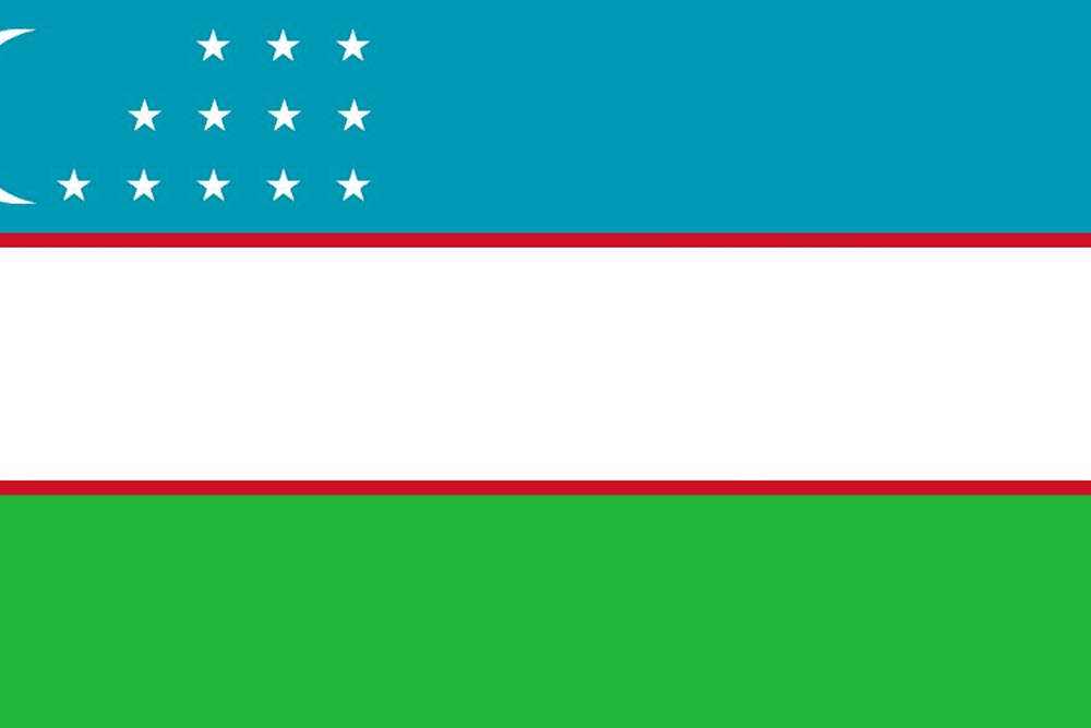 Flag of Uzbekistan with stars and stripes.
