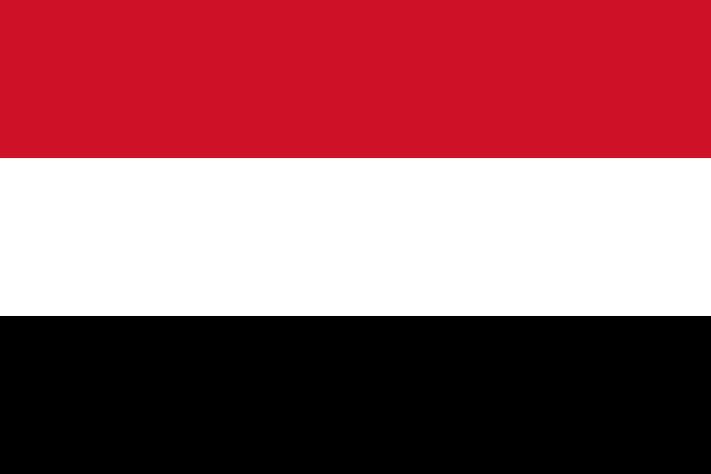 Flag of Yemen with horizontal stripes.