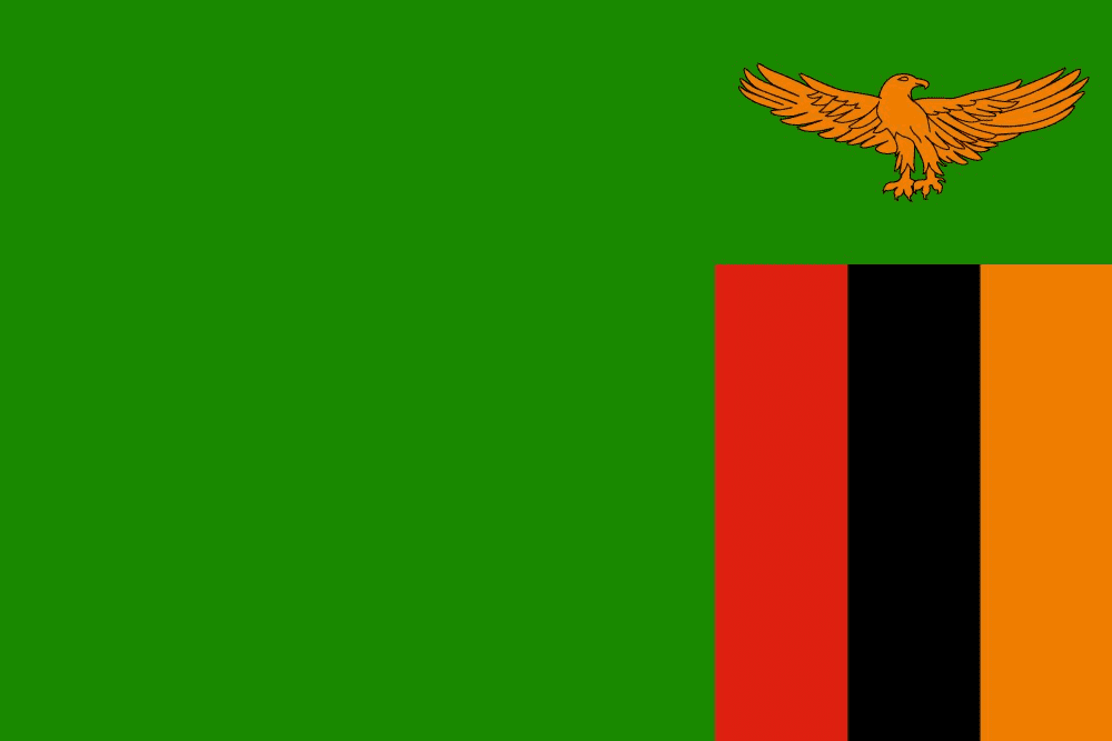 Flag of Zambia with eagle and stripes.